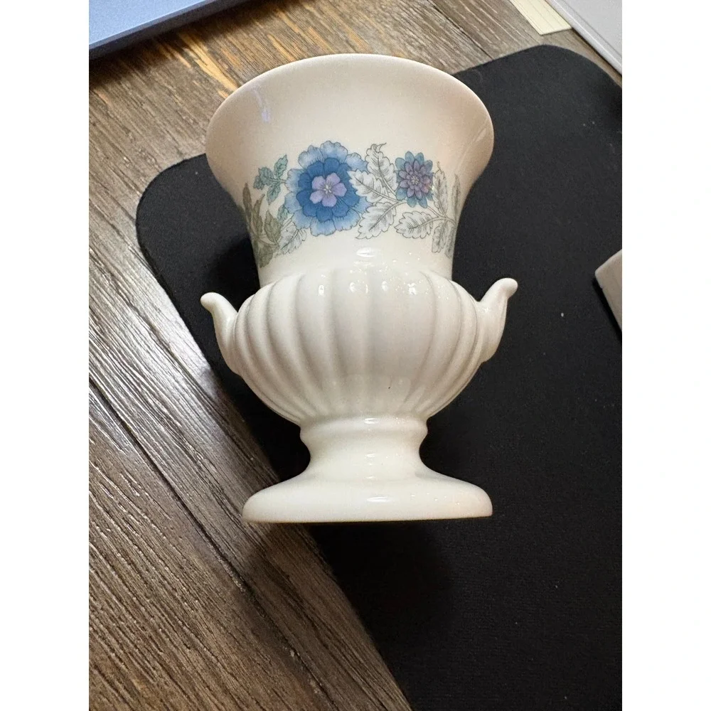 Wedgwood Angela Bone China Urn Vase Blue Floral Made in England 4.5 Inch
